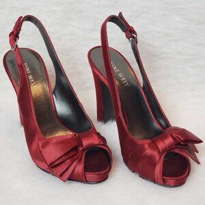 NINE WEST Special Occasion Satin Slingback Platform Peep Toe Formal Shoes 6M